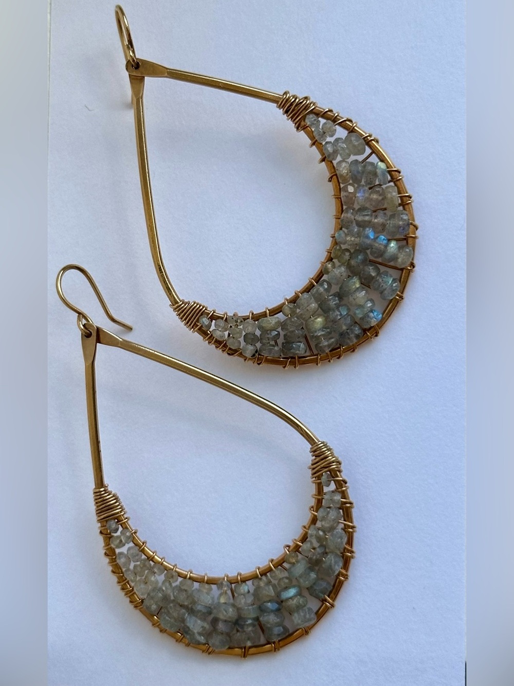 Gold-Tone Hoop Earrings with Labradorite Bead Accents